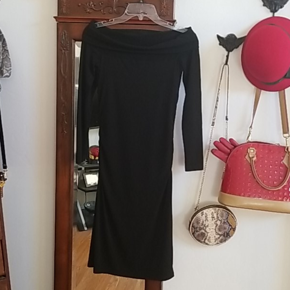Black Shoulder Draped Dress